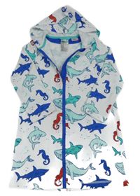Bílá dlouhá propínací mikina se žraloky a kapucí H&M