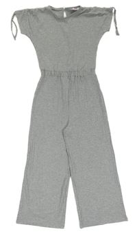 Šedý melírovaný žebrovaný úpletový culottes overal
