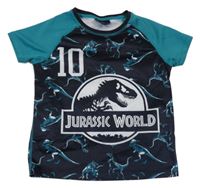 Černo-zelené sportovní tričko s dinosaury a číslem - Jurský svět
