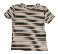 Růžovo-černo-bílé pruhované žebrované crop tričko H&M