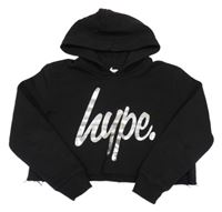 Černá crop mikina s logem a kapucí Hype