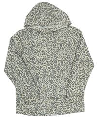Béžovo-šedé úpletové triko s leopardím vzorem a kapucí E-Vie