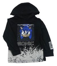 Černé triko se Sonicem z flitrů a kapucí Next