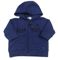 Tmavomodrá propínací mikina s logem a kapucí HUGO BOSS