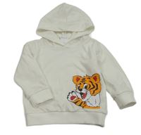 Bílá lehká mikina s tygrem a kapucí 