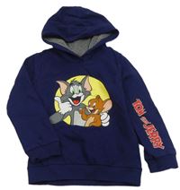 Tmavomodrá mikina s Tomem a Jerrym a kapucí 
