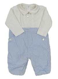 Modro-bílý kalhotový overal s límečkem 