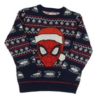 Tmavomodro-červený vzorovaný svetr se Spidermanem zn. Marvel