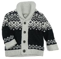 Černo-šedý vzorovaný zateplený propínací svetr Tu