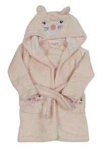 Světlerůžový plyšový župan s čumákem - kočka 