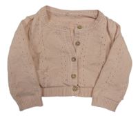 Světlerůžový perforovaný propínací lehký svetr George