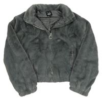 Tmavošedá kožešinová podšitá crop bunda New Look