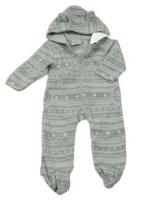 Šedá vzorovaná fleecová kombinéza s kapucí Topomini