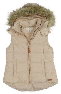 Pudrová šusťáková zateplená vesta s kapucí s kožešinou H&M