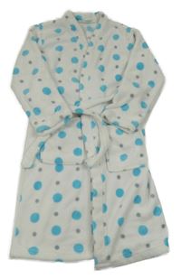 Bílo-modrý puntíkatý chlupatý župan Alive