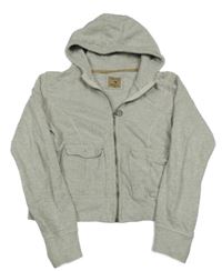 Šedá melírovaná propínací crop mikina s kapucí