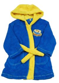 Modro-žlutý chlupatý župan s Hasičem Samem a kapucí