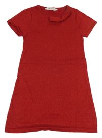 Červené třpytivé svetrové šaty s mašlí H&M