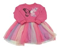 Růžové teplákové šaty s barevnou tylovou sukní shein