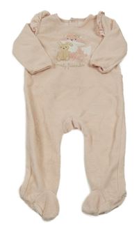 Světlerůžový žebrovaný sametový overal s liškou a králíkem 