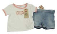 Nové - 2 set - modré riflové kraťasy + bílé tričko s logem Levi´s