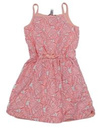 Růžovo-bílé šaty s listy okaidi