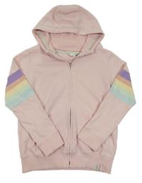 Světlerůžová propínací mikina s pruhy na rukávech a kapucí Next