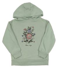 Zelená mikina s květinou a kapucí Primark