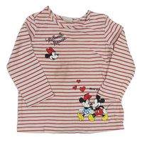 Bílo-červené pruhované triko s Minnie a Mickeym zn. H&M