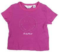 Růžový žebrovaný crop top se smajlíkem zn. H&M