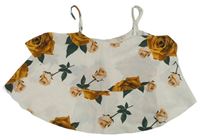 Bílý květovaný crop top 