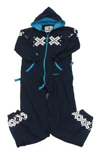 Tmavomodrá tepláková kombinéza s potiskem a kapucí OnePiece