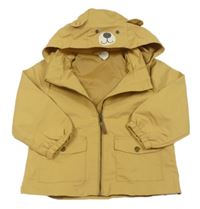 Hořčicová šusťáková podzimní bunda s kapucí - medvěd H&M