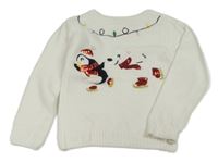 Bílý žinylkový svetr s tučňákem a medvídkem Primark