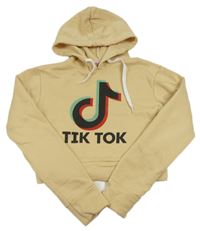 Béžová crop mikina s logem a kapucí - TikTok