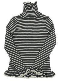 Antracitovo-bílý pruhovaný žebrovaný svetrový rolák Primark