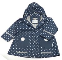 Tmavomodro-bílá puntíkatá voděodolná jarní bunda s kapucí 