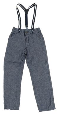 Modré melírované chino kalhoty s kšandami Kiki&Koko