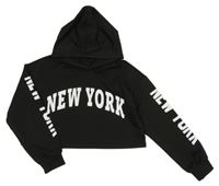 Černá crop mikina s nápisy a kapucí Shein