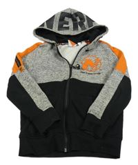 Černo-šedo-oranžová propínací mikina s nápisy a kapucí - NERF