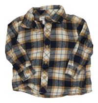 Tmavomodro-bílo-okrová kostkovaná košile