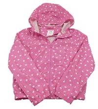 Fuchsiová šusťáková jarní bunda se srdíčky a kapucí Sinsay