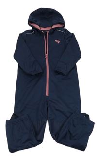 Tmavomodrá softshellová kombinéza se srdíčky a kapucí Lupilu