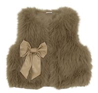 Hnědá kožešinová podšitá vesta s 3D mašlí 