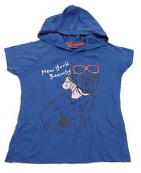 Tmavomodré tričko s pejskem a kapucí 