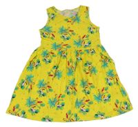 Žluto-zelené šaty s palmami a ptáčky 