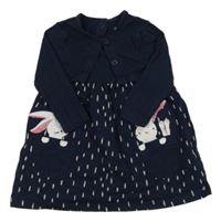 Tmavomodro-bílé šaty s pruhy a králíčky Bluezoo