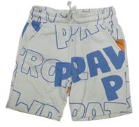 Bílo-modro-oranžové teplákové kraťasy s nápisy 