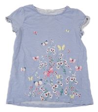 Bílo-modré pruhované tričko s motýlky H&M