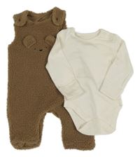 2set - Bílé body + hnědé huňaté laclové tepláky s čumákem M&S